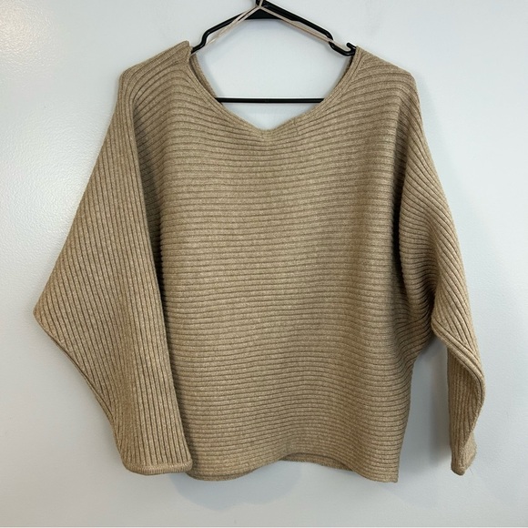Anthropolgie Kendall Ribbed Cropped Light Brown Cozy Sweater Medium - Picture 5 of 11